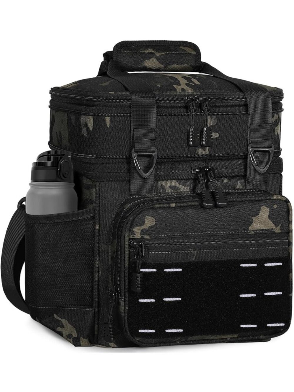 Expandable Tactical Lunch Box Cooler Bag - 2 Layer, 15L, Black Camo Design